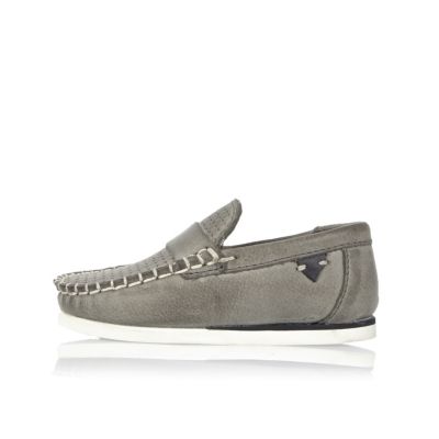 Mini boys grey leather loafers